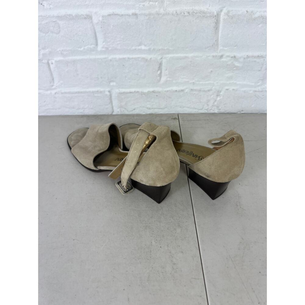 Yves Saint Laurent Women's Suede Open Toe Sandals Low Block Heel Beige Size 8.5 - Picture 2 of 6